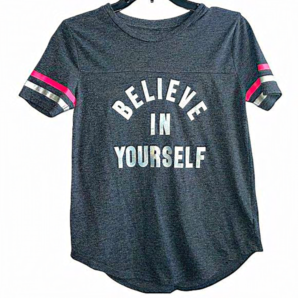 Old Navy Girls T-Shirt X-Large 14 Dark Gray Believe in Yourself top